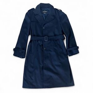 Vintage Baycrest Navy Trench Coat 42R Made Korea Plaid Lined Classic Style